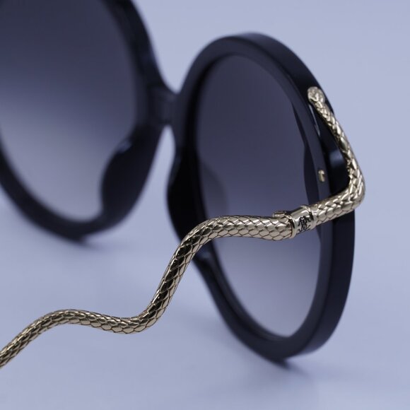 Roberto Cavalli SRC004M 0700 Sunglasses Shiny Black/Gold Round Frame - Picture 5 of 10